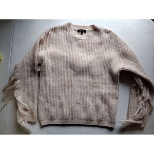 Witty Fox‎ Women's Fringe Sleeve Knit Sweater Beige Pullover Bohemian Medium